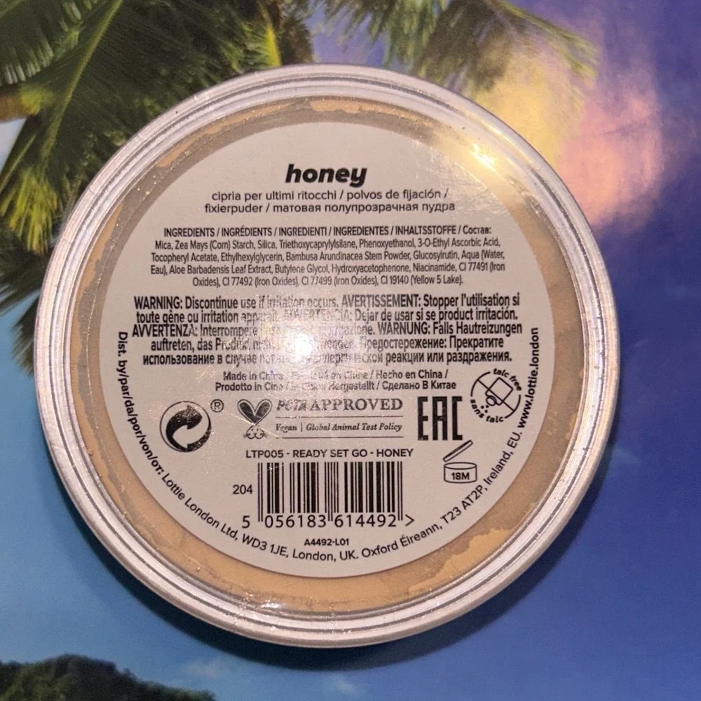 Lottie London Ready Set Go Setting Powder Honey Talc Free‎ Vegan 15g Sealed